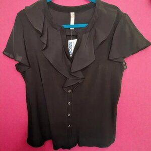 🔥NWT🔥 Per Ception Ruffle Black Knit Blouse Sz XL